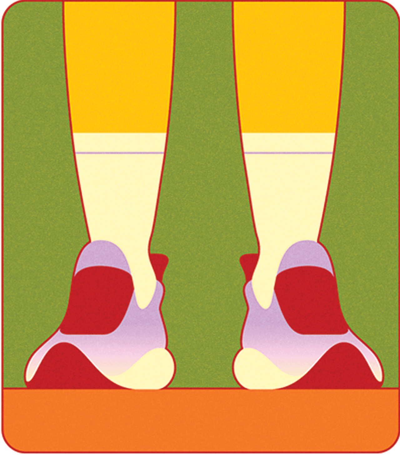 Illustration of feet in sneakers standing flat on floor