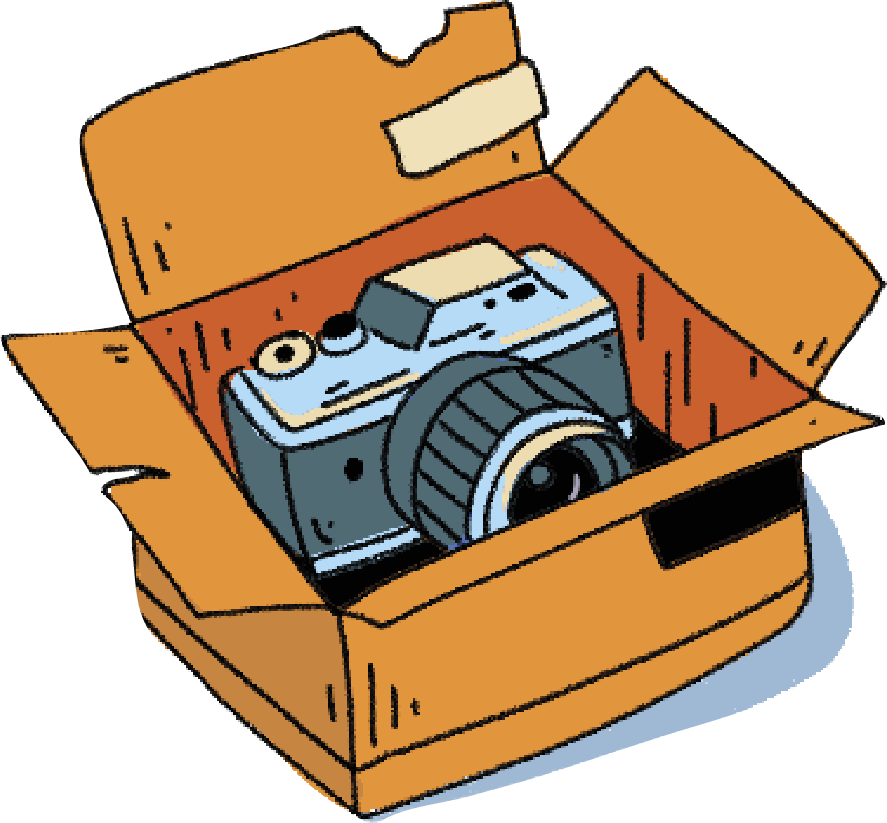 Illustration of a vintage camera in a box