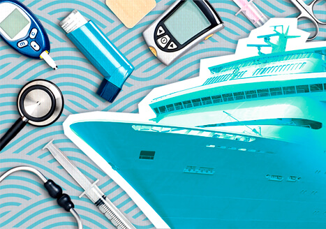 Photo collage of a cruise ship and medical instruments