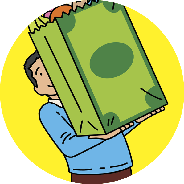 Illustration of a man holding up a big suitcase 