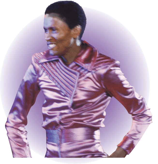 Man wearing a shiny purple shirt 