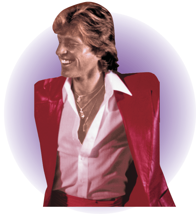 Man wearing a red blazer with wide lapels 