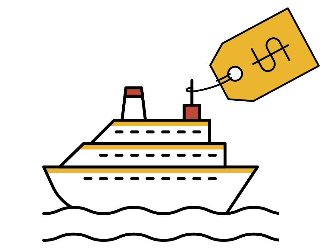 Illustration of a ship with a pricetag 