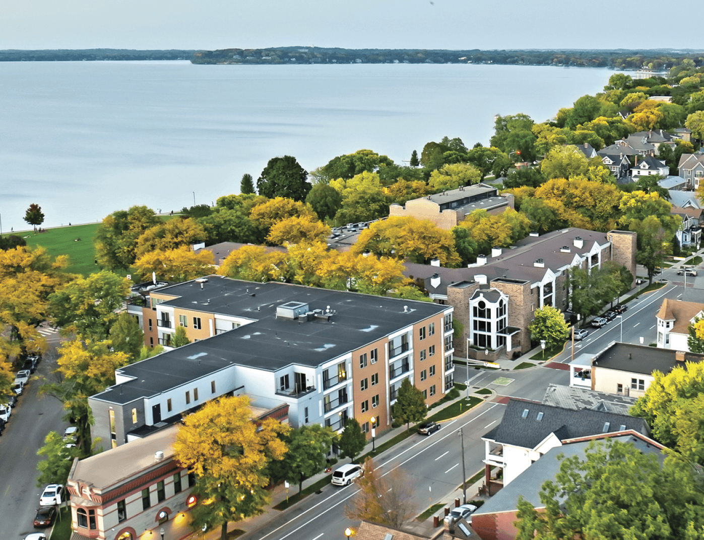 Top view of a colorful street of Madison Wisconsin 