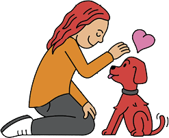 Illustration of a woman petting a cute dog