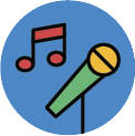 Icon illustration of a microphone with music notes