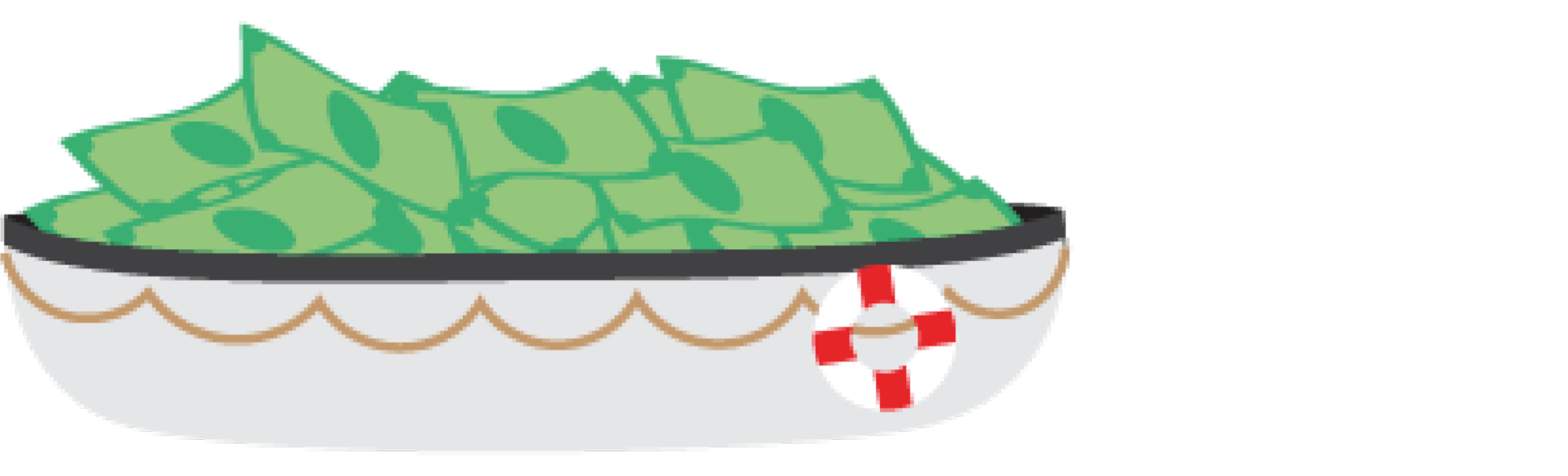 Illustration of a lifeboat full of green paper money