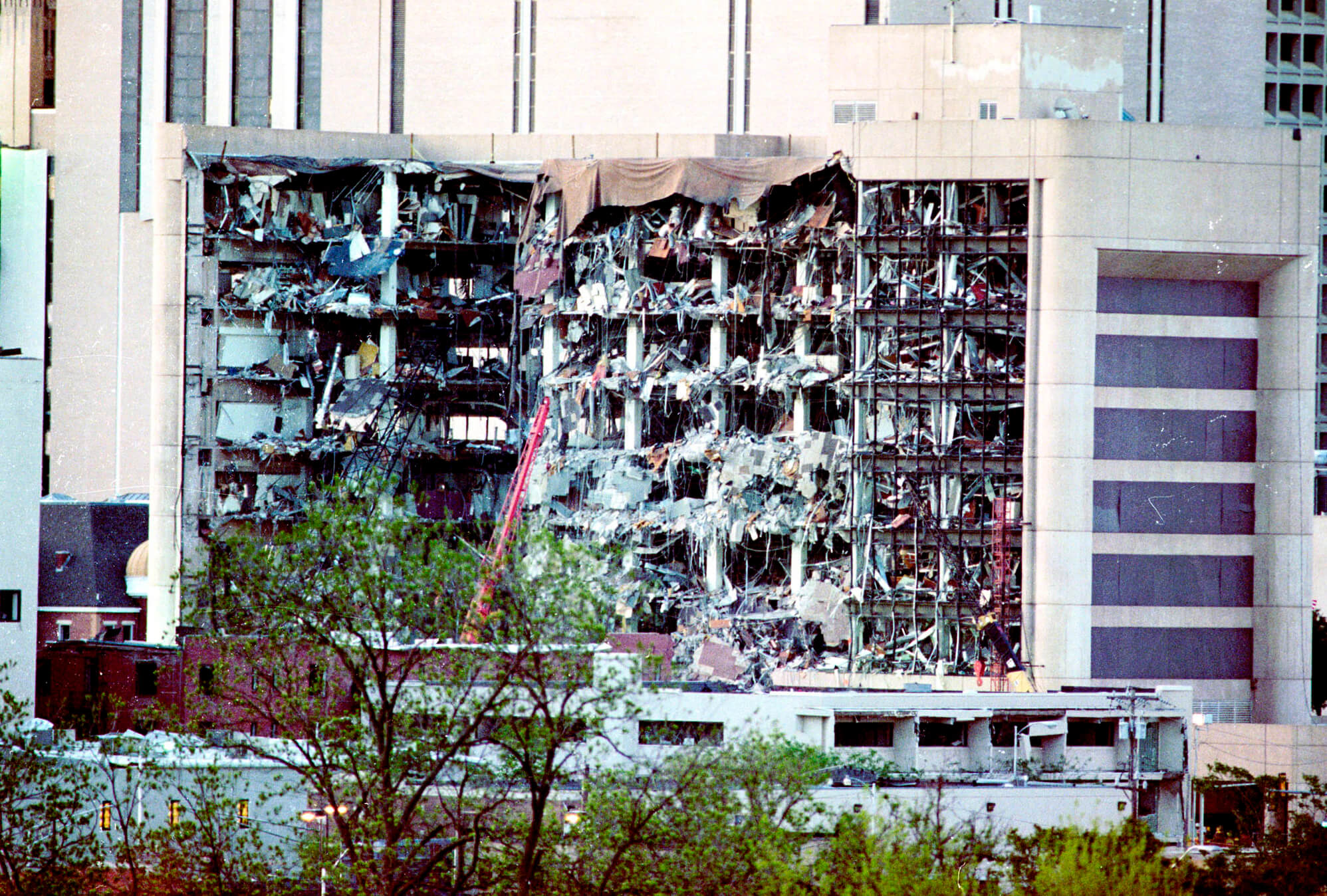 Photo of the Oklahoma City federal building after the 1995 bombing