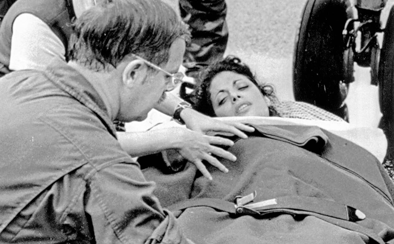 Photo of Jackie Speier on a stretcher