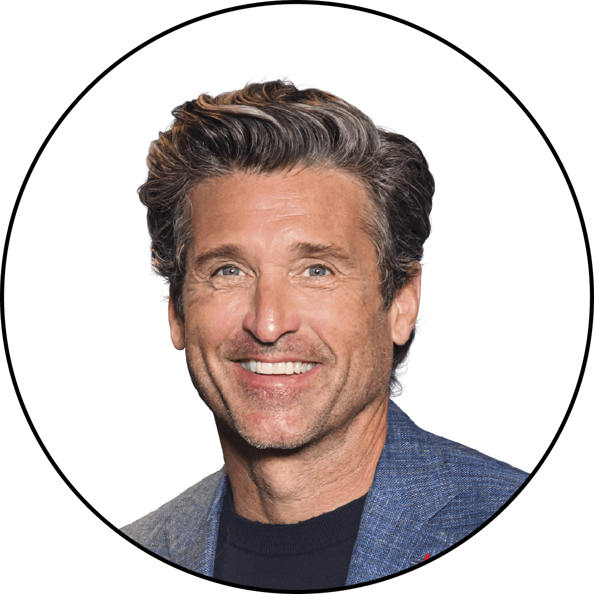 Portrait of Patrick Dempsey in a navy-blue suit 