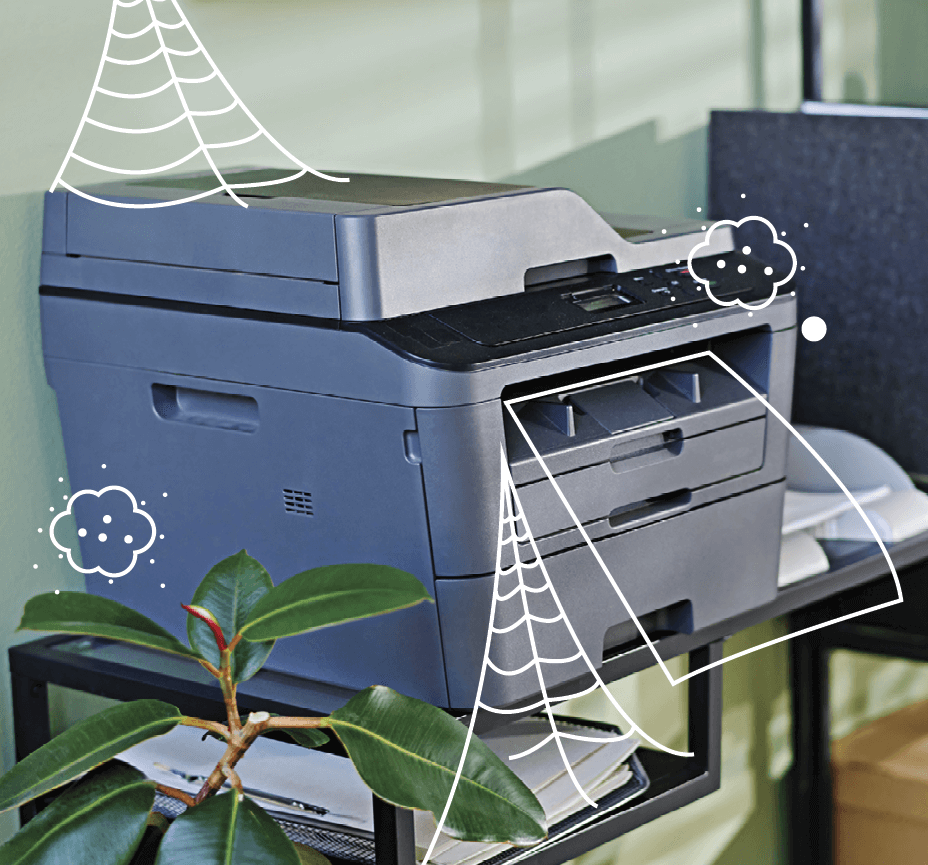 Photo illustration of a home scanner with cobwebs all over it 