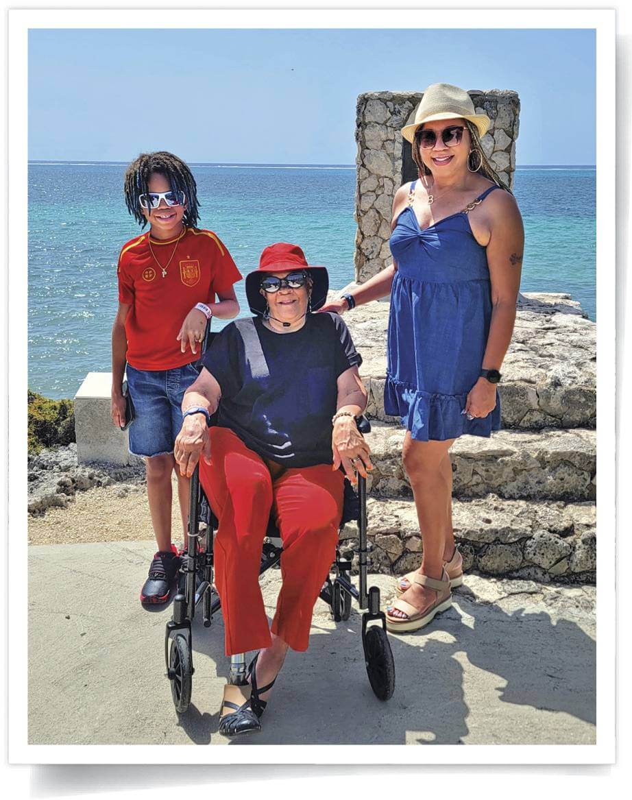 Photograph of Brandi Star with her mother and son in the Caribbean 