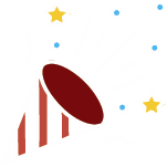 Illustration of a party cone with confettie flying out 