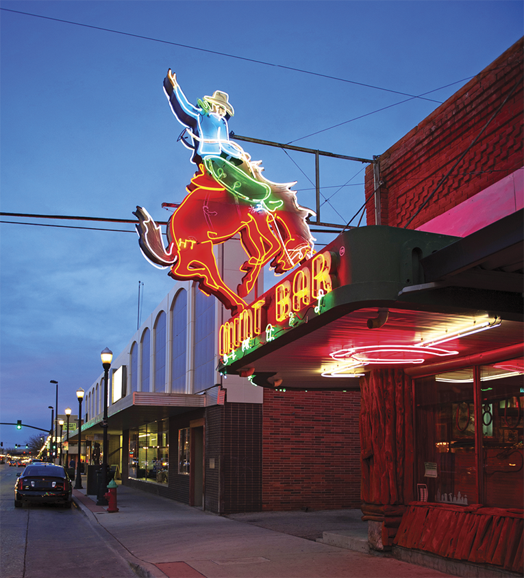 Neon sign outside The Mint Bar in Sheridan, Wyoming. 