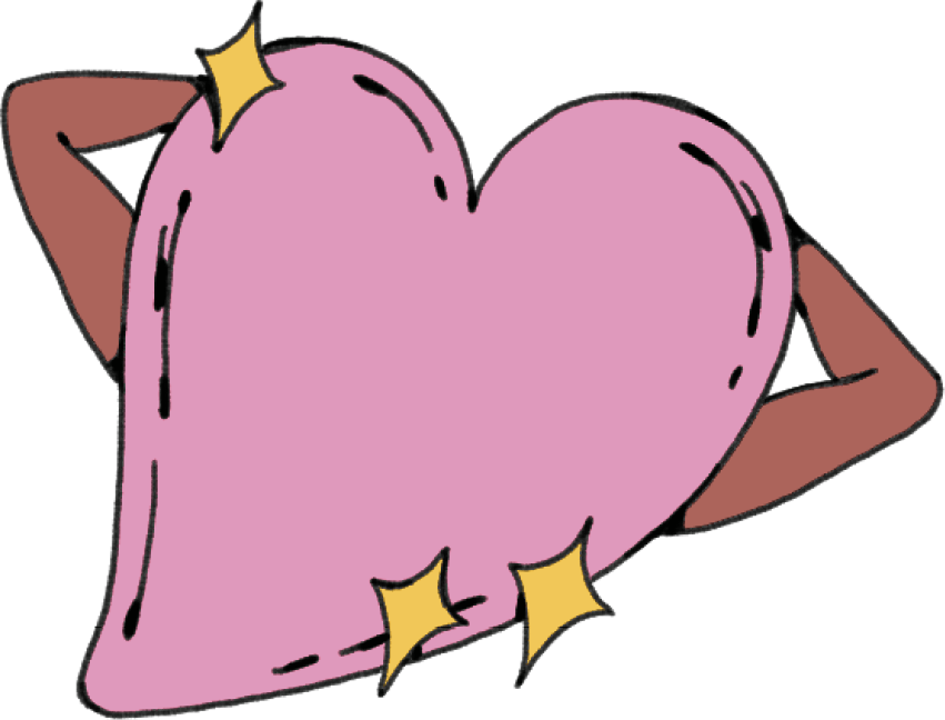 Illustration of a heart relaxing with its arms behind its head.