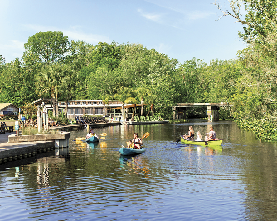 Photograph of several people rafting in Wekiwa River, Florida. 