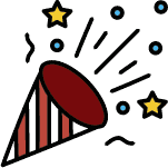 Illustration of a party cone with confettie flying out 