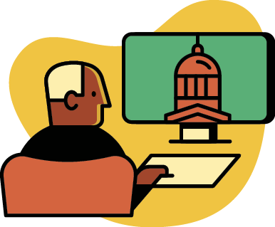 Illustration of a person researching on their desktop 