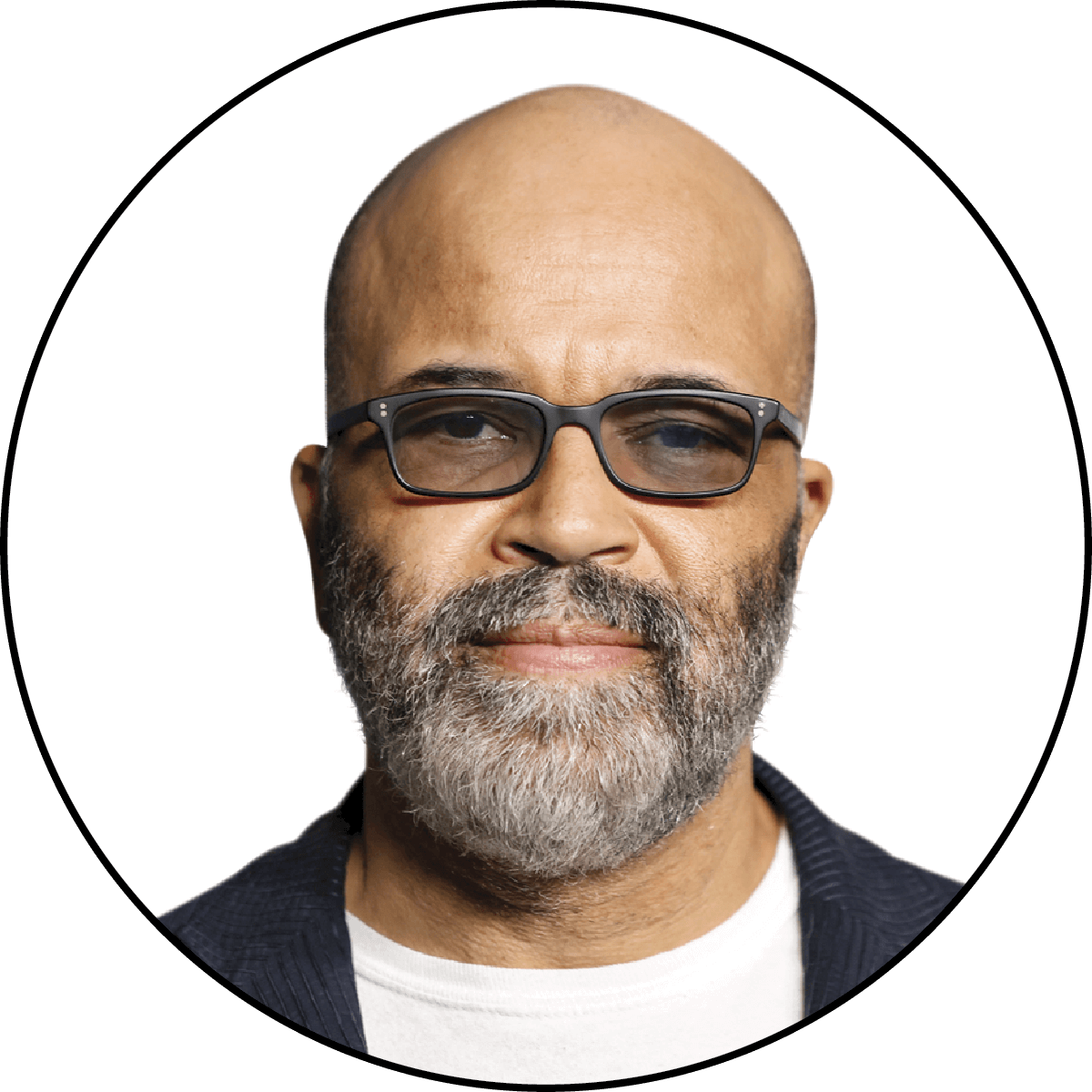 Portrait of Jeffrey Wright. He is wearing a suit and a white undershirt 