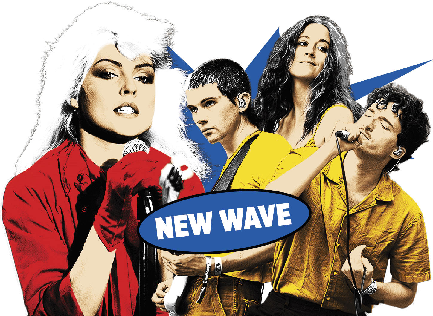 Collage of the bands Blondie and Wet Leg with the text Wet Leg written