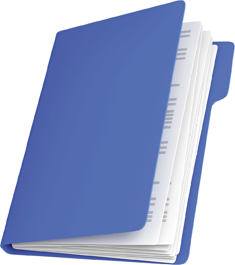 A blue folder with papers