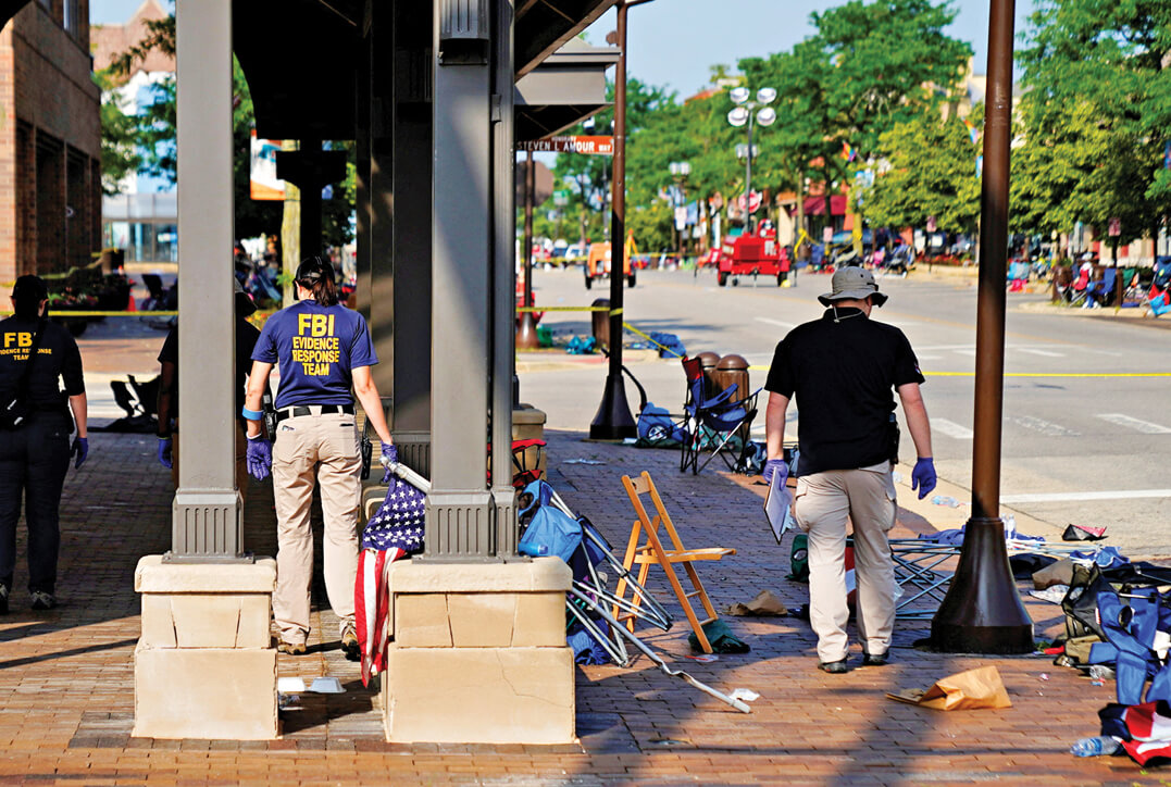 Photo of aftermath of the attack on a parade in Highland Park, Illinois