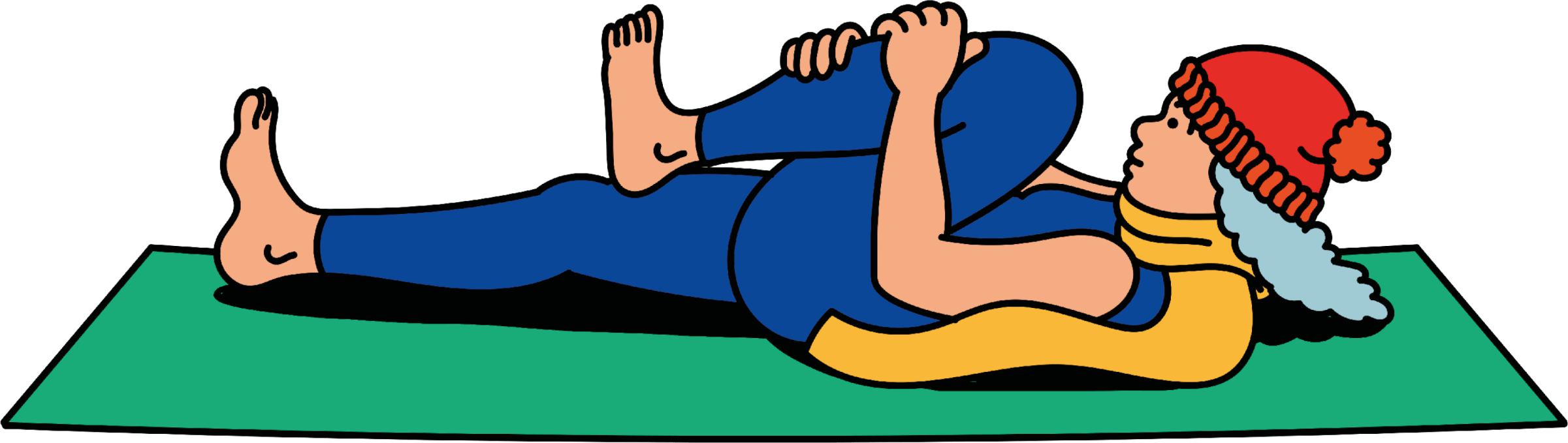 Woman laying on a yoga mat, bringing one leg up to her chest