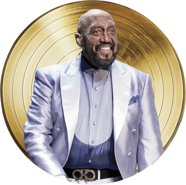 Photo collage of Otis Williams and a golden record