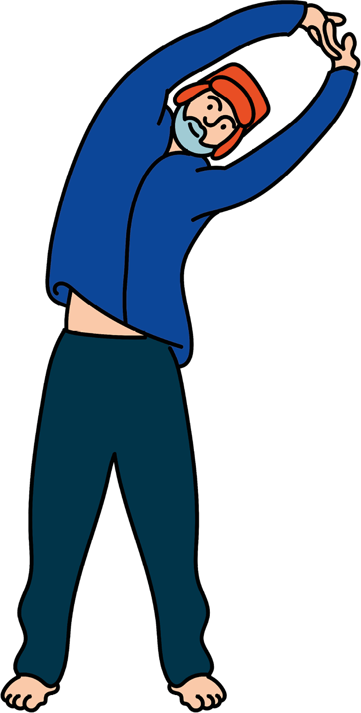 Illustration of man with arms above head, leaning to the right
