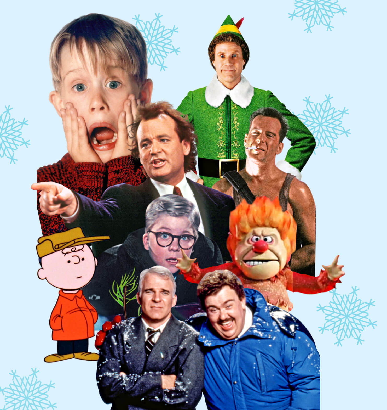 Photo illustration of famous Christmas movie characters