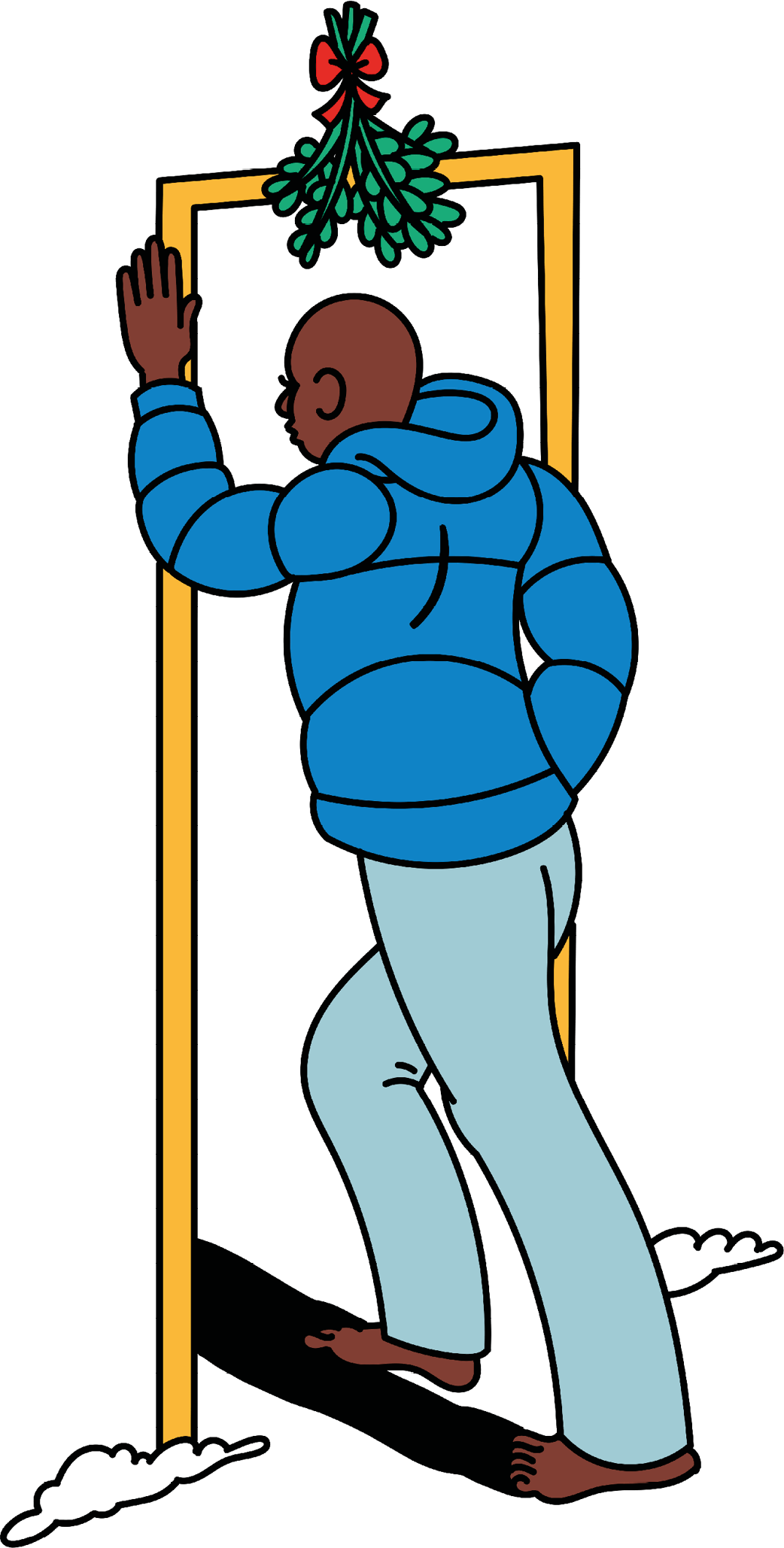 Illustration of a man stretching in a doorjamb