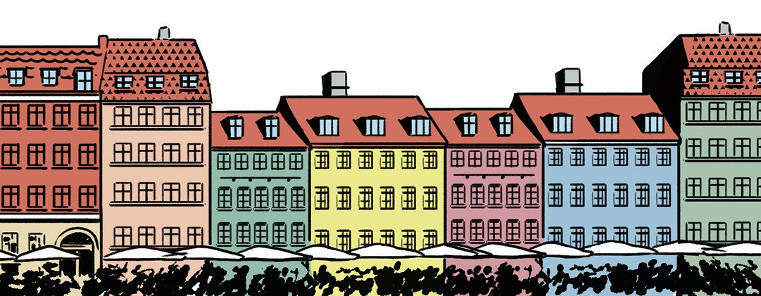 Illustration of colorful homes in Copenhagen
