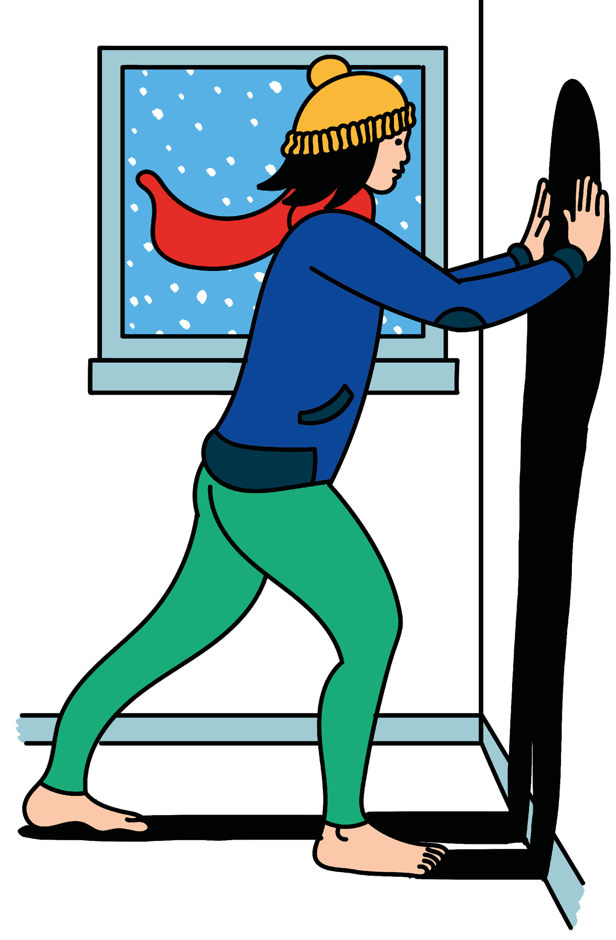 Woman stretching with arms out to wall