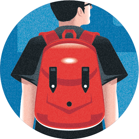 Illustration of man wearing backpack