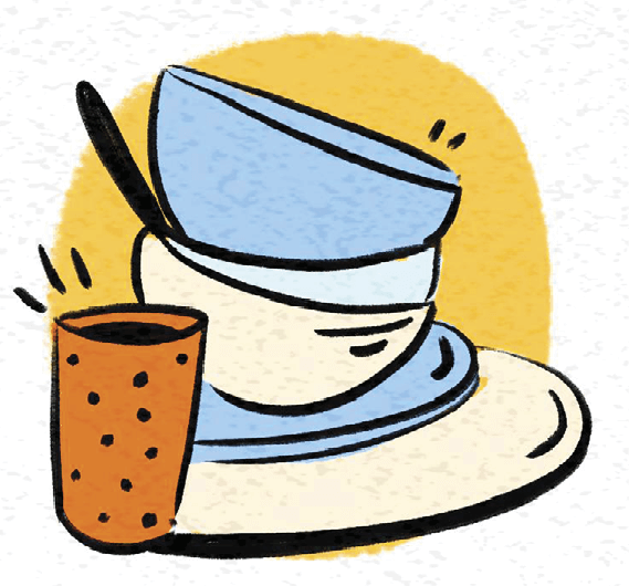 Illustration of a pile of dishes