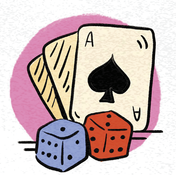Illustration of a playing cards and a pair of dice
