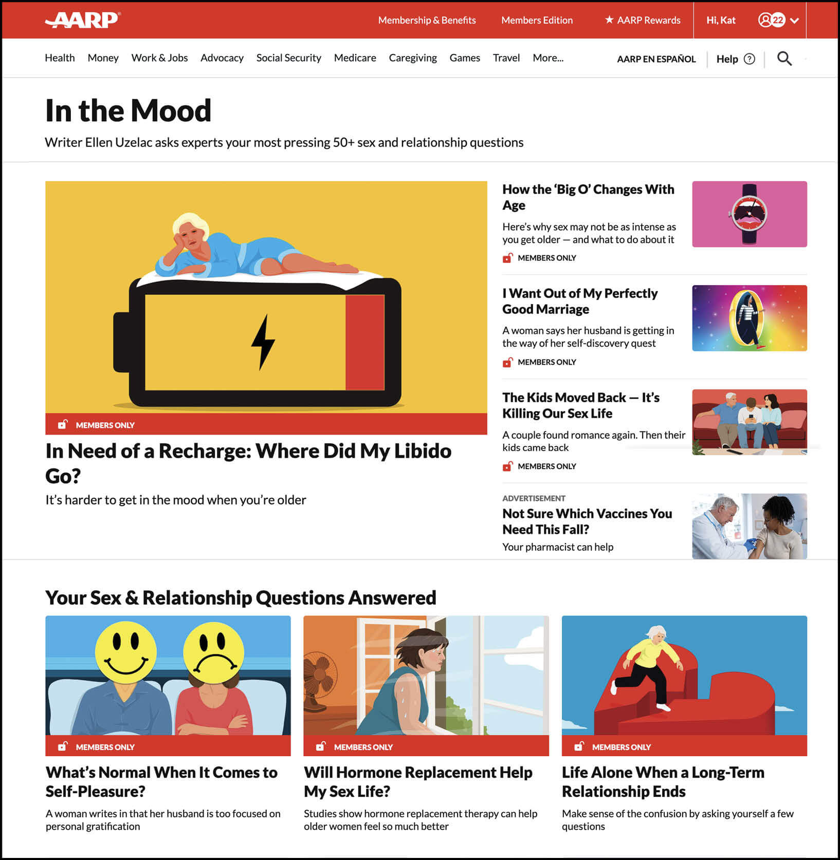 Screenshot of AARP’s “In the Mood” section on the website