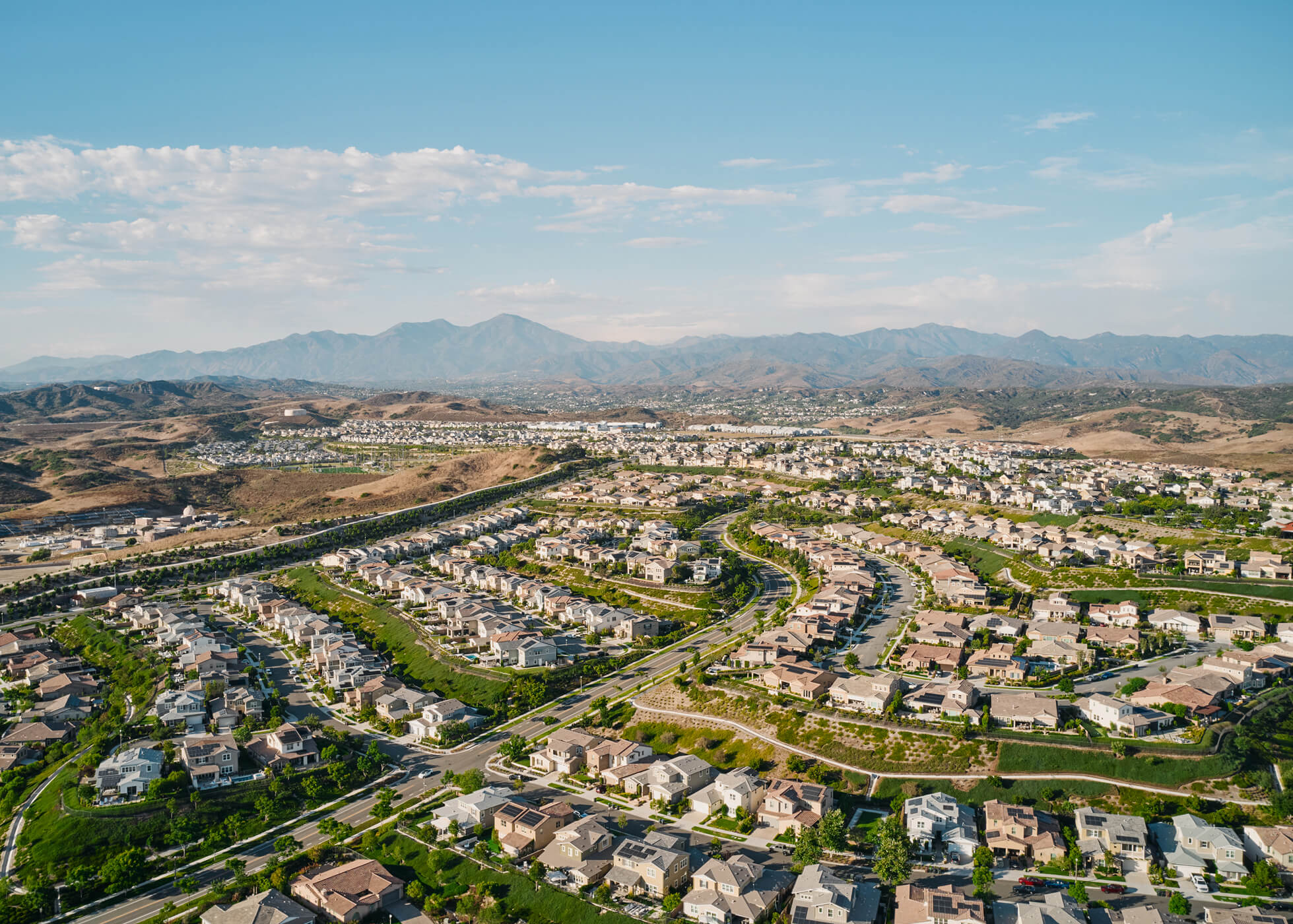 Aerial view of a sprawling neighborhood