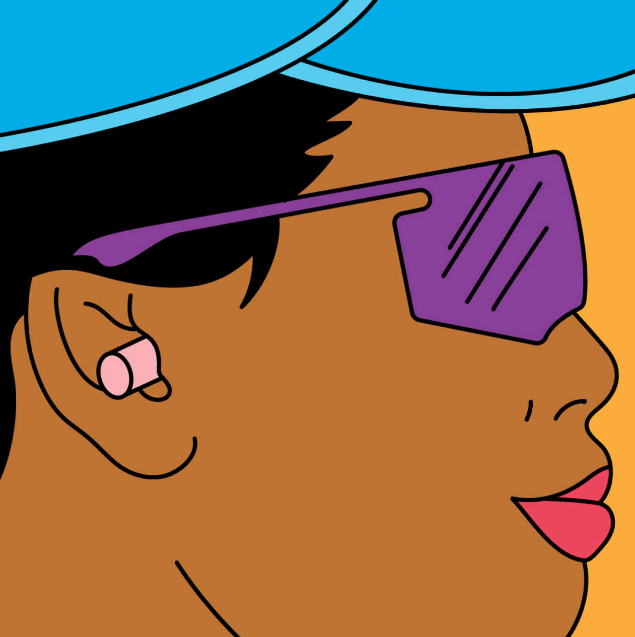 Illustration of a woman wearing sunglasses and a hat with a visor