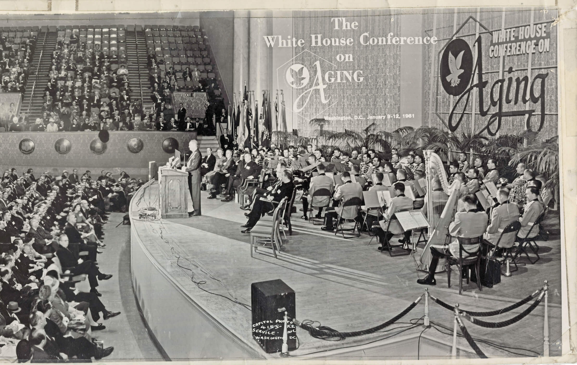 Vintage black and white photo of the first White House Conference on Aging