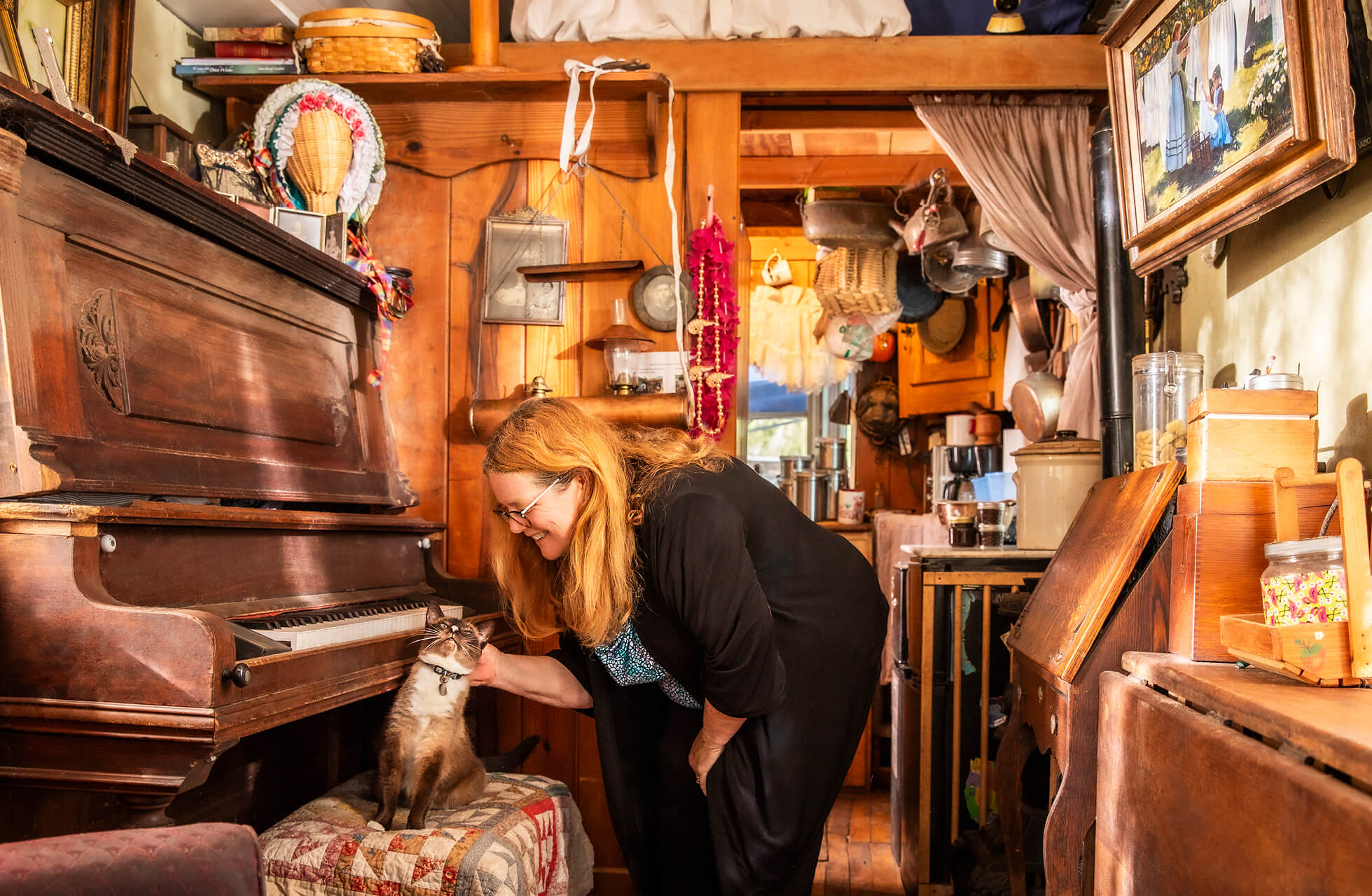 Photo of Shorty Robbins inside her tiny house