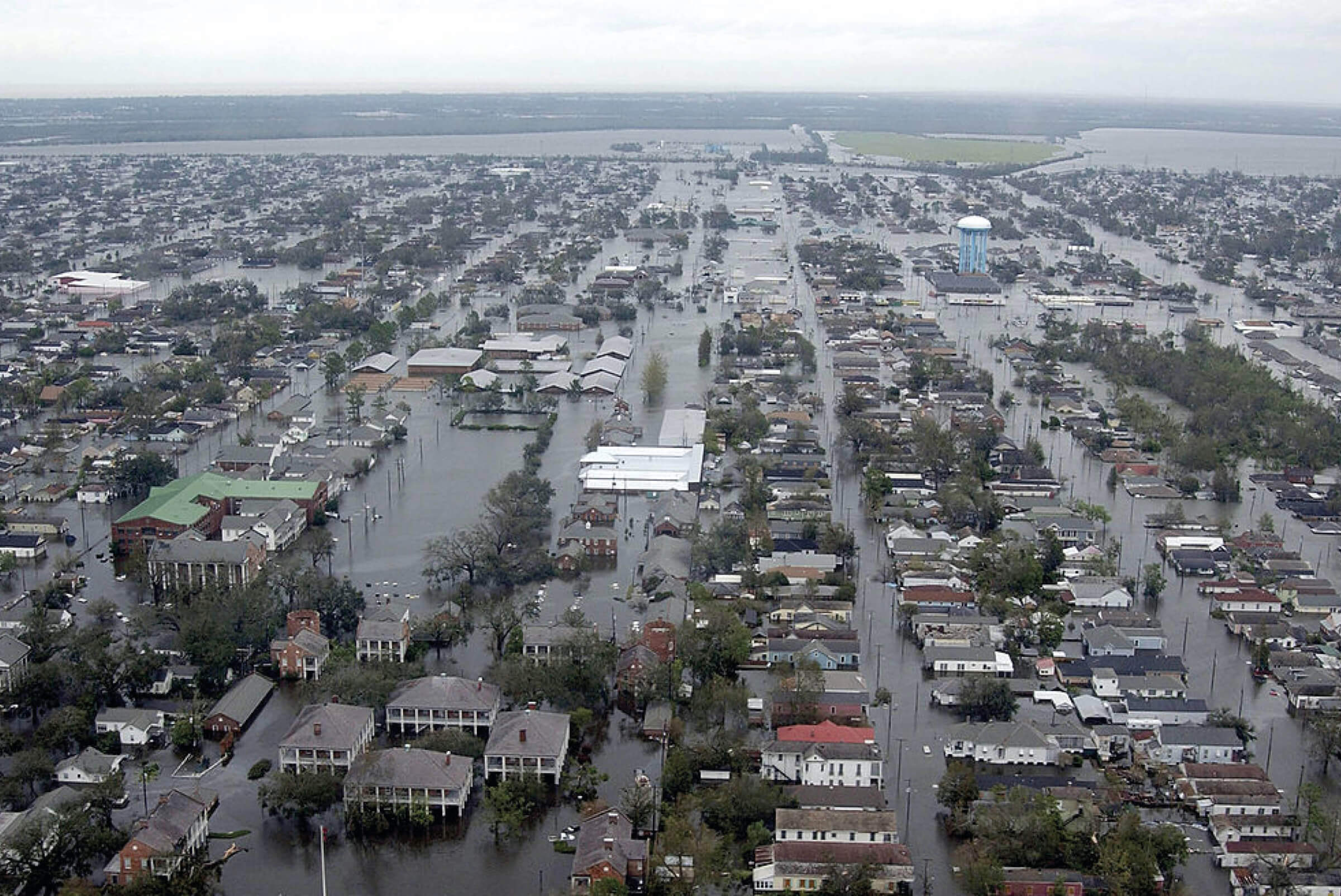 Aerial photo showing severe hurricane devastation