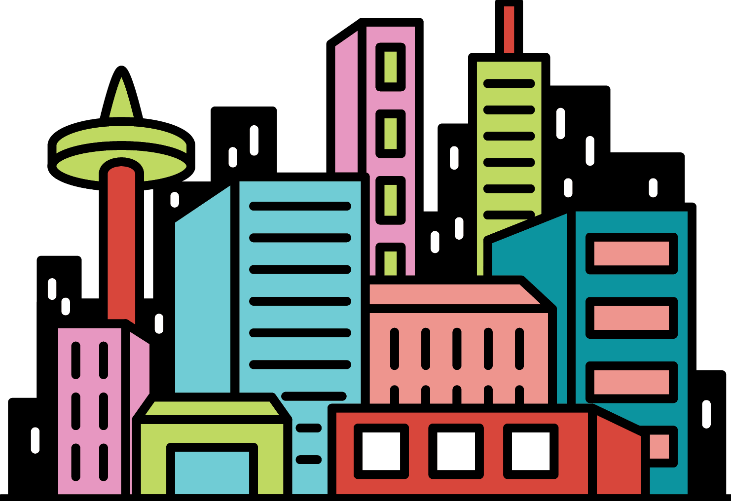 Illustration of a city skyline crowded with buildings