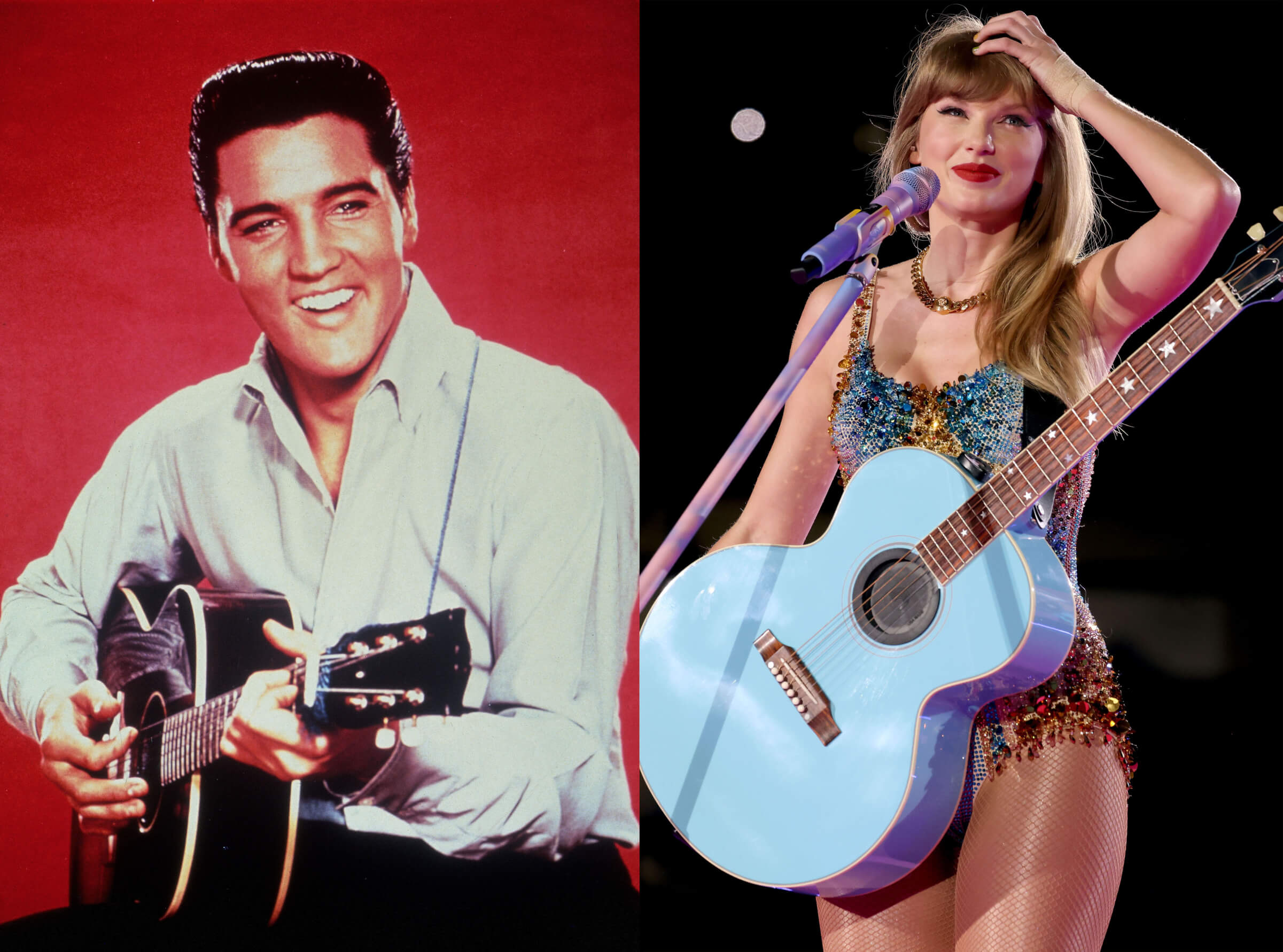 Side-by-side photos of Elvis Presley and Taylor Swift