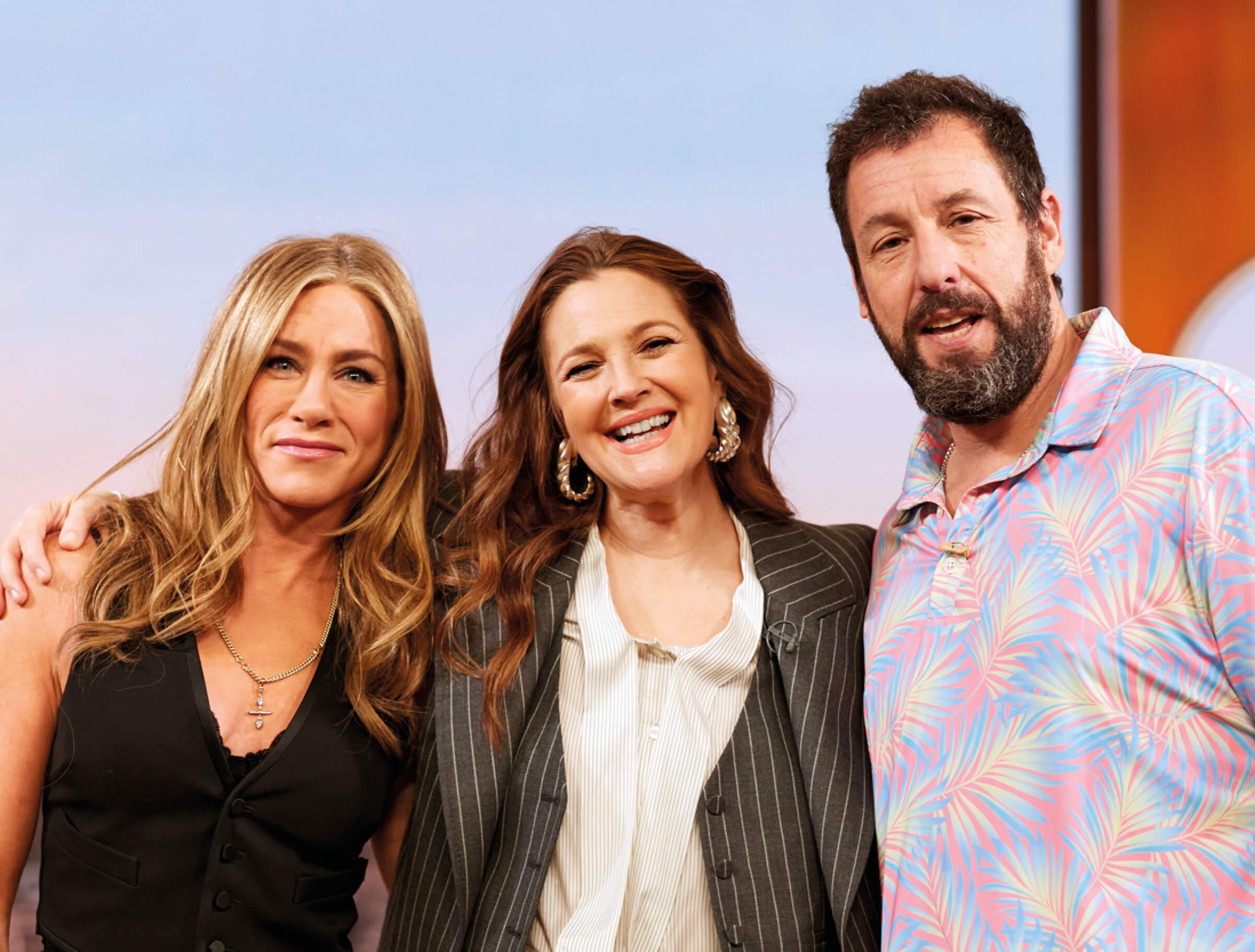 Drew with Jennifer Aniston and Adam Sandler