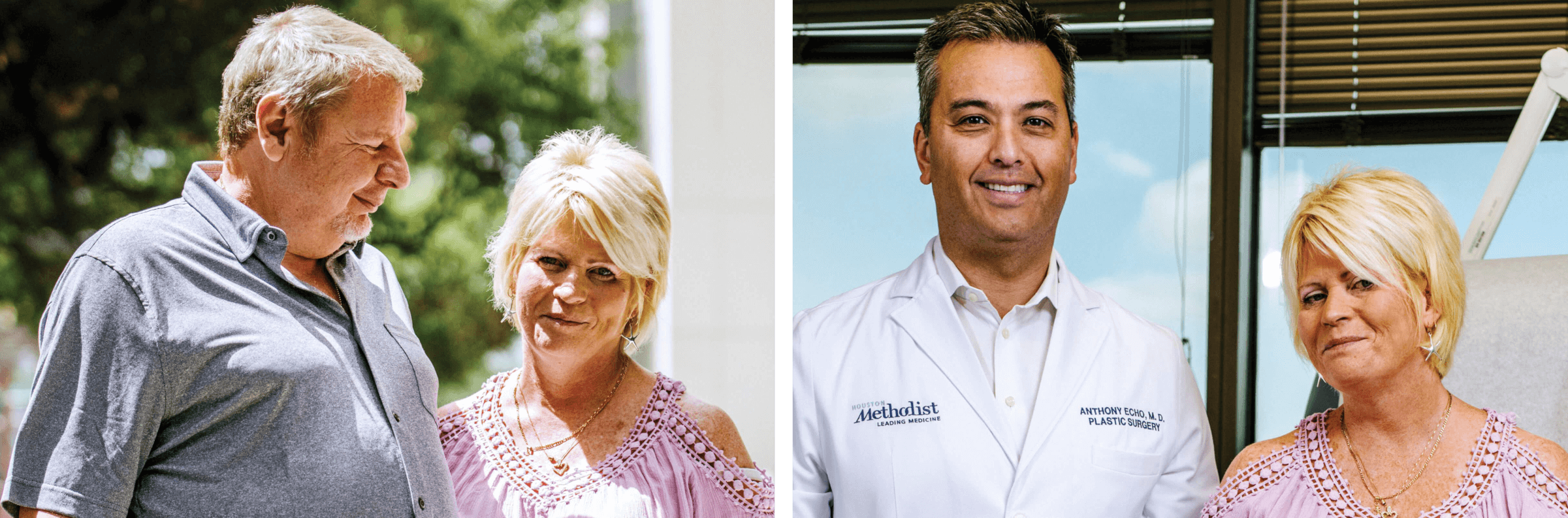 Photo of Sandra with her husband Travis; Photo of Sandra with Anthony Echo after her surgery