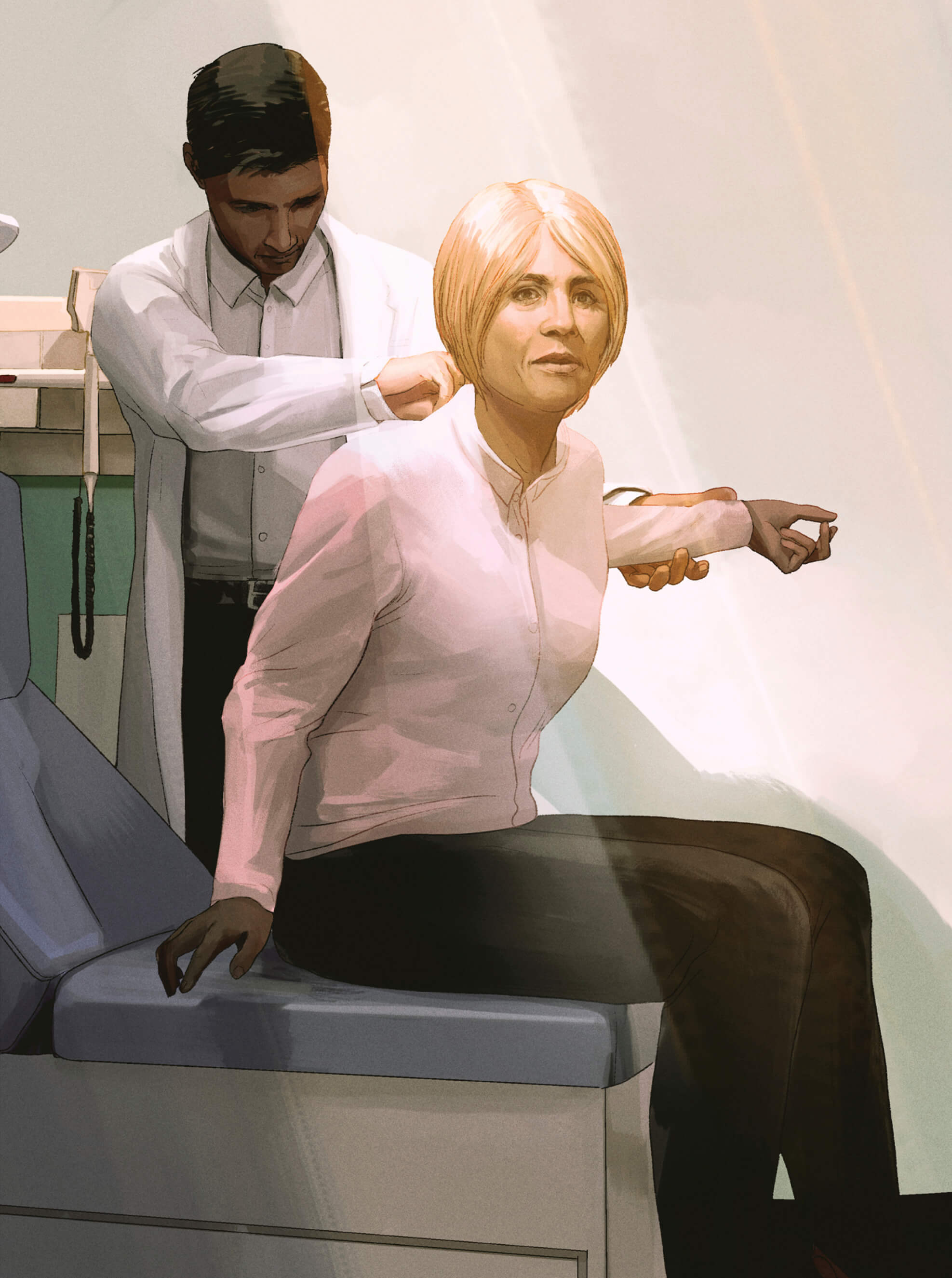 Illustration of a doctor examining Sandra