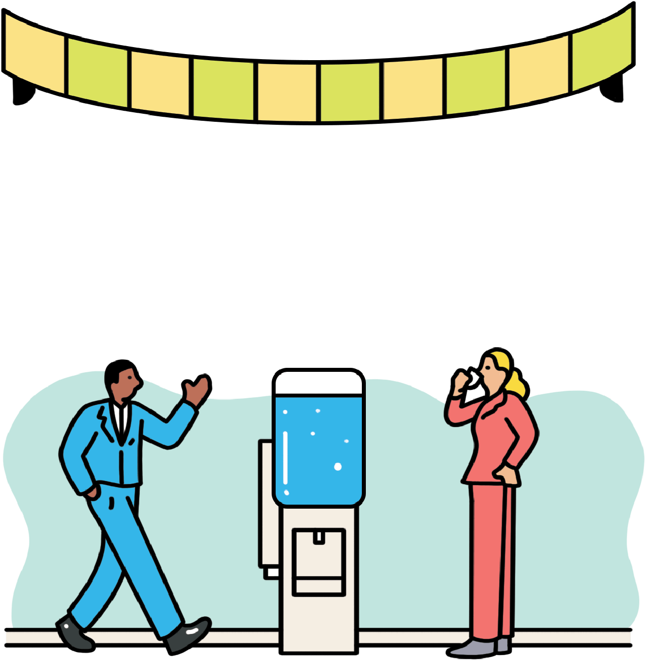 Illustration of a banner above a water cooler