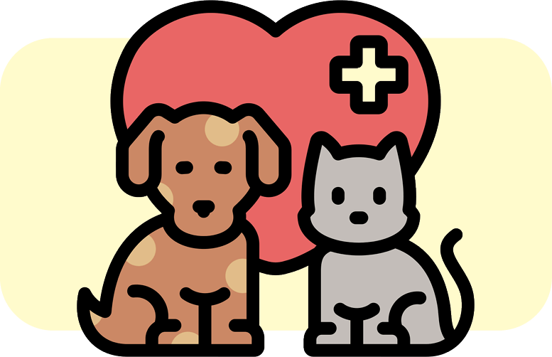 Illustration of a dog and cat with a healthcare heart