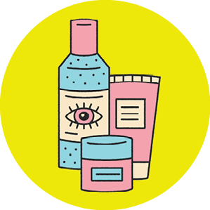 Illustration of cosmetic and perfume bottles
